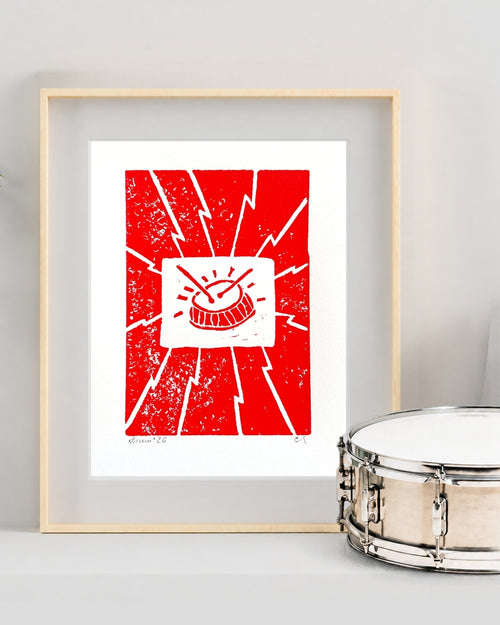 Drum! – hand-printed linocut