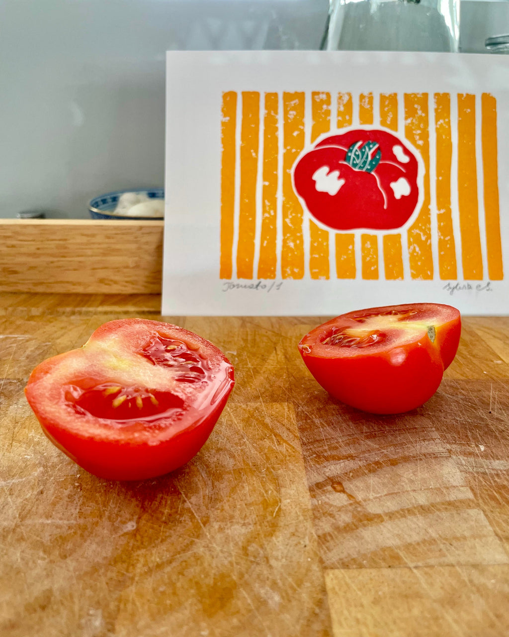 Tomate Linoldruck – handgedruckter Kunstdruck