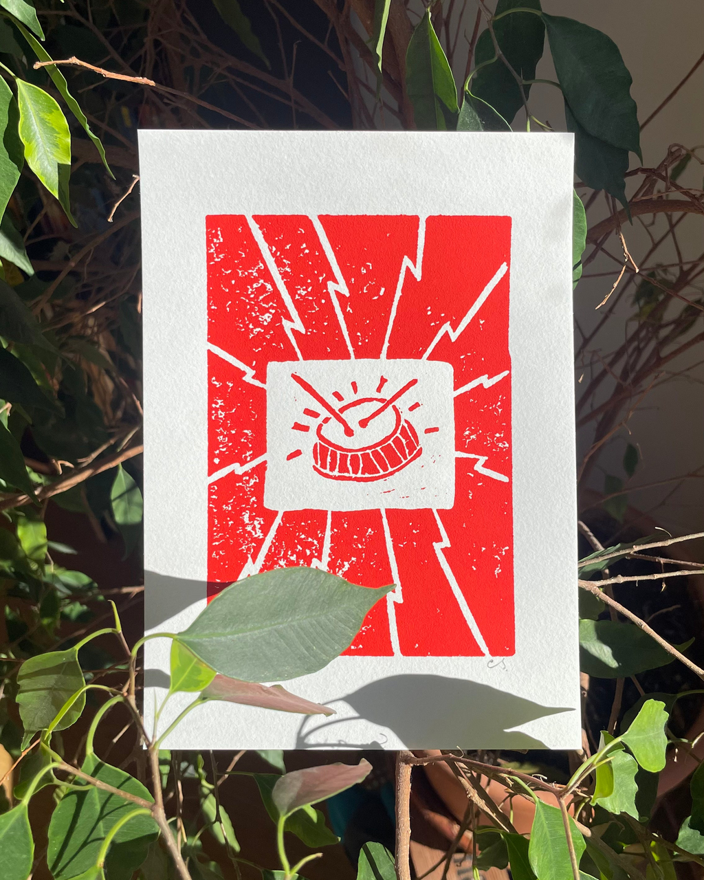 Drum! – hand-printed linocut