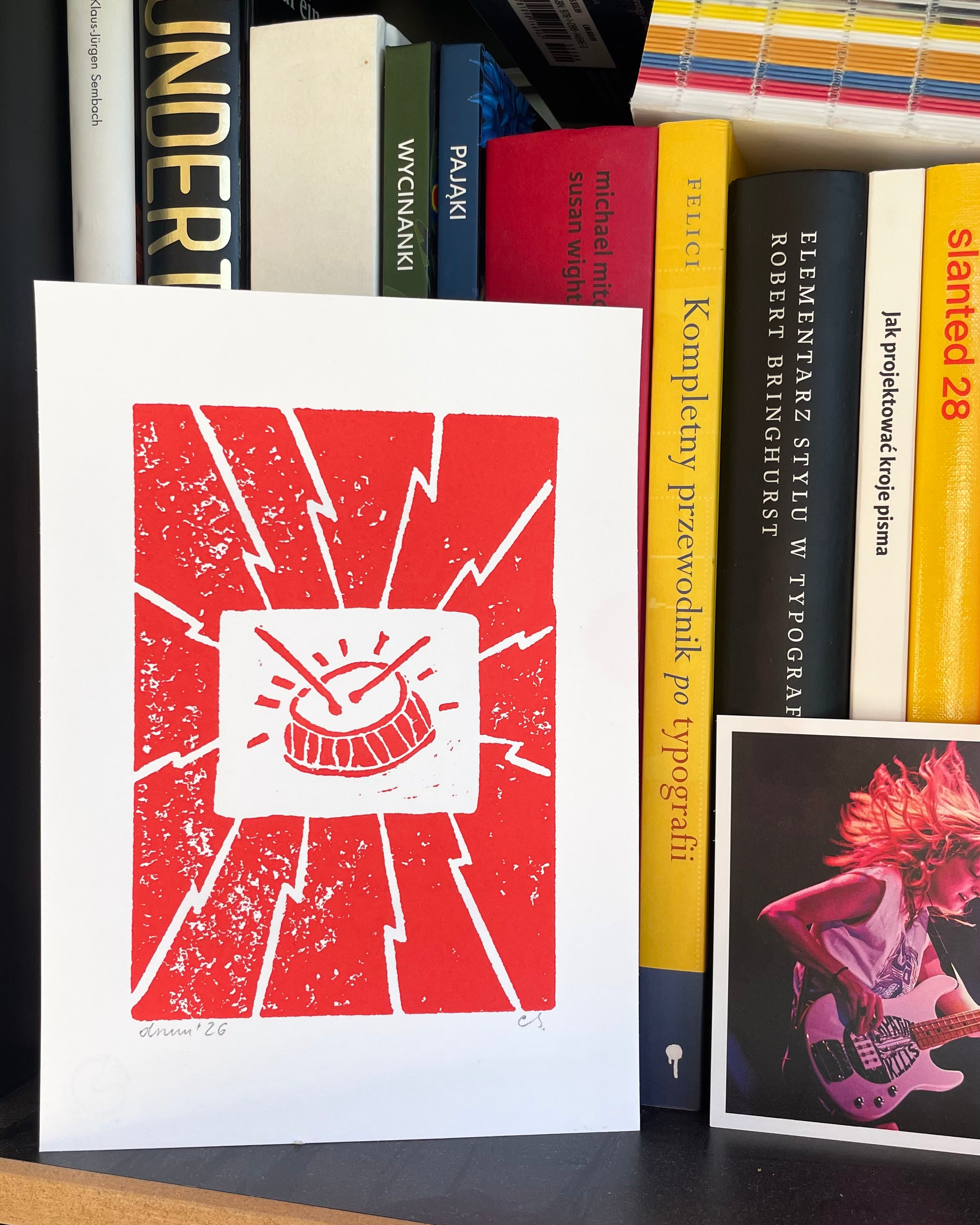 Drum! – hand-printed linocut